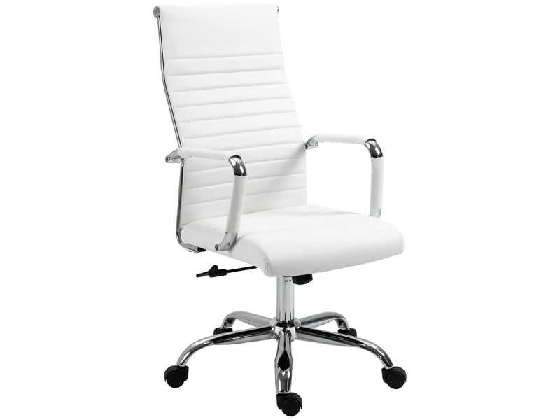  Fauteuil de bureau ergonomique en similicuir, pivotant et à bascule, 54 x 62 x 104-114 cm, blanc  - Conforama B