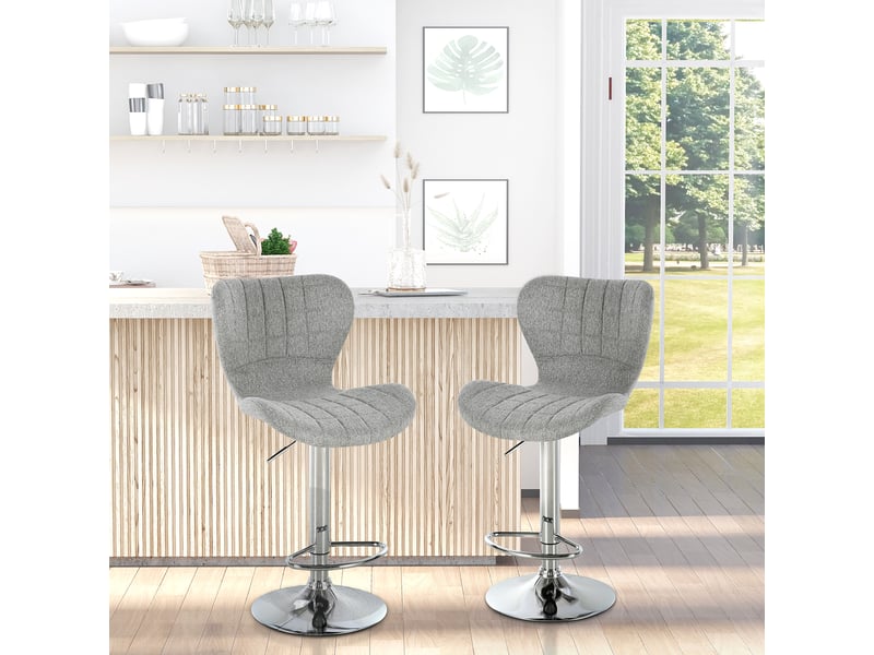  Lot de 2 tabourets de bar design contemporain hauteur d'assise réglable 59-81 cm pivotant 360° lin gris  - Conforama C