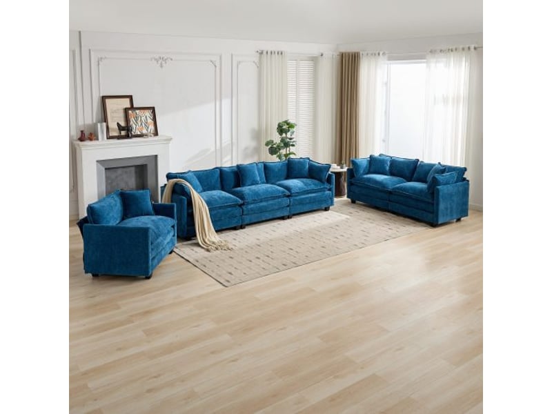 Fauteuil 1 place en tissu chenille bleu respirant, assise confortable pour salon ou coin lecture  - Conforama R