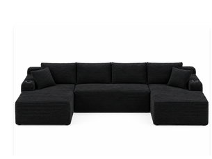 Canapé modulable en u 6 places sans structure en velours côtelé noir