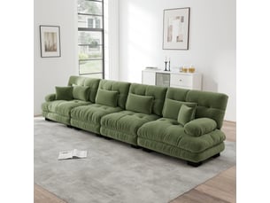 Canapé d'angle 4 places, avec couchage d'appoint, en tissu chenille, coloris vert, l406 x p77 x h81 cm, pour salon, gain de place