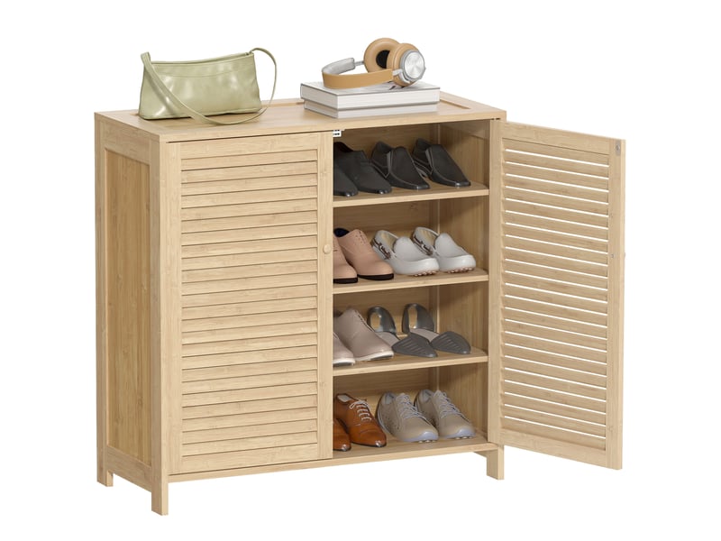  Meuble à chaussures 14 paires en bambou 2 portes bois naturel 80 x 35 x 80 cm  - Conforama A