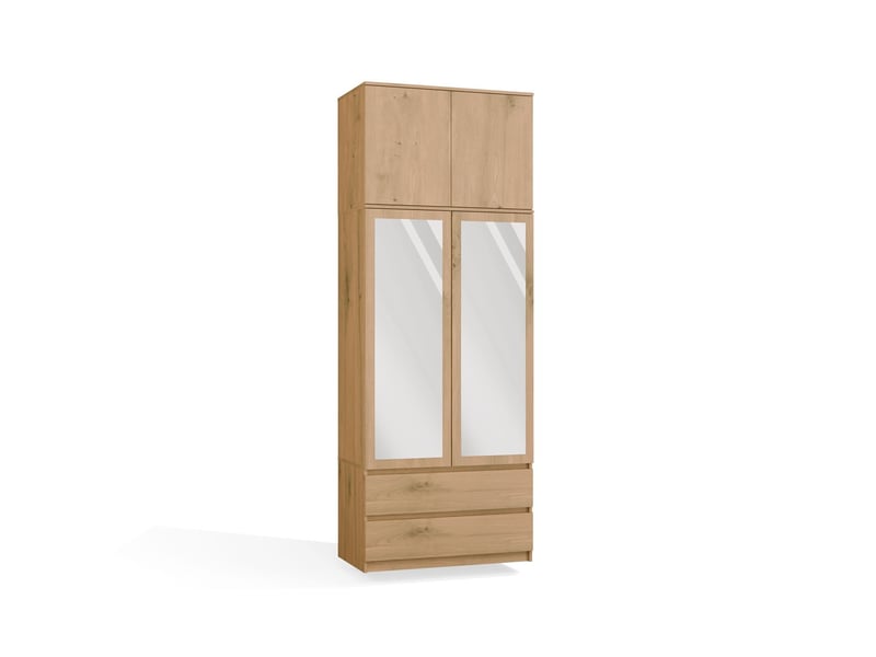 Malwa ss-90l - armoire avec miroir et rehausse - 2 portes, 2 tiroirs - 90x240x50 cm - chêne artisan - Conforama A