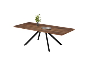 Table à manger rectangulaire extensible 3 longueurs 160200240 x 90 cm en mdf finition noyer, pieds métalliques, 6 à 10 pers.
