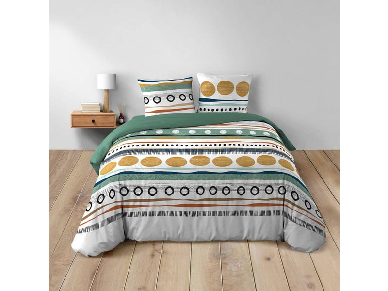  Housse de couette 2 personnes 200 x 200 cm coton 42 fils asiana + 2 taies  - Conforama D