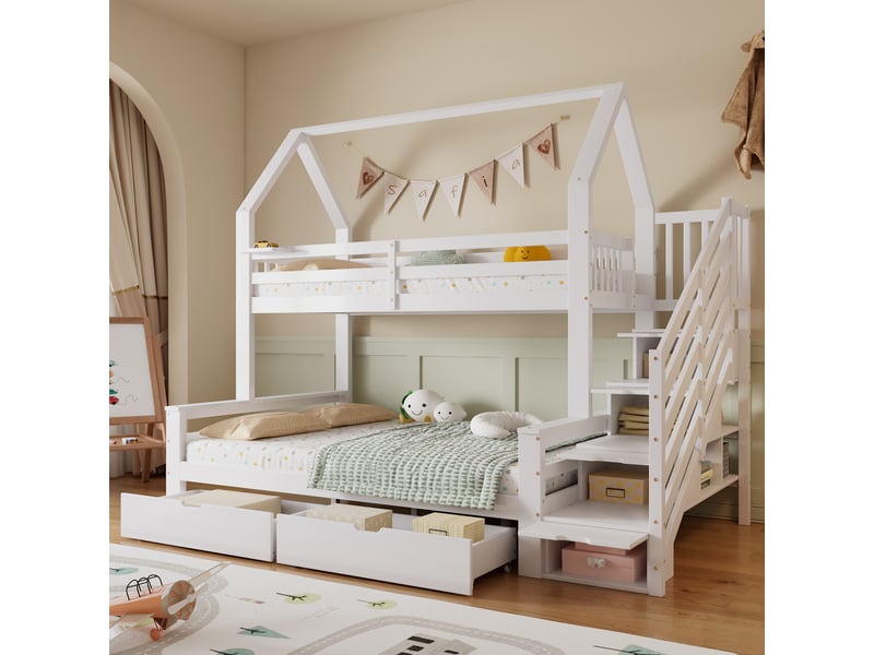 Lit superposé 140x200(90x200) cm coloris blanc pin lit enfant blanc - Conforama D