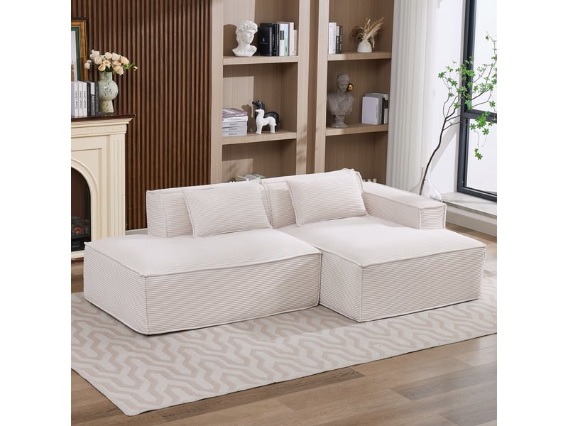  Canapé 3 places en tissu avec 2 coussins, assise ressorts ensachés et mousse haute densité, design épuré  - Conforama B