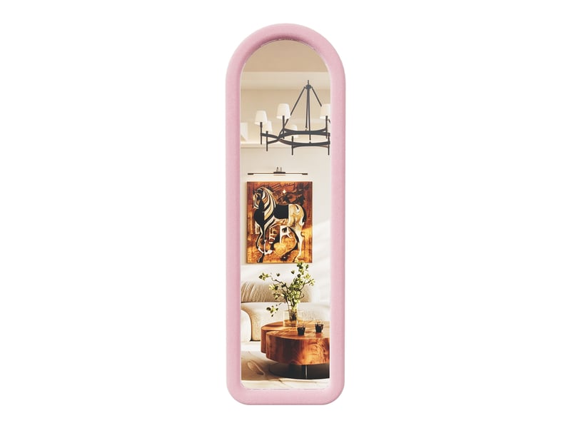 Miroir en pied - 160x50 cm - miroir corps entier arqué avec cadre en flanelle - rose - Conforama A