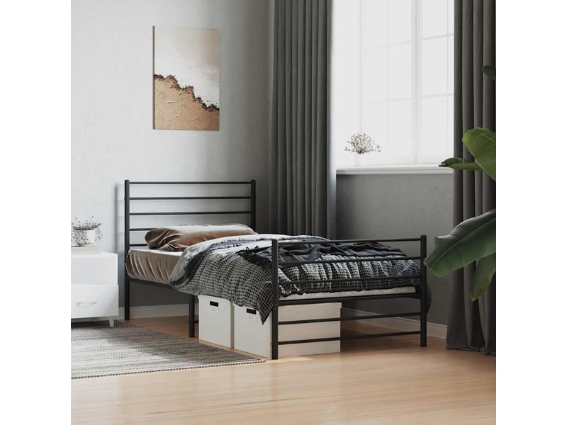  Lit simple- lit adulte -  cadre de lit métal sans matelas avec pied de lit noir 80x200 cm  - Conforama C