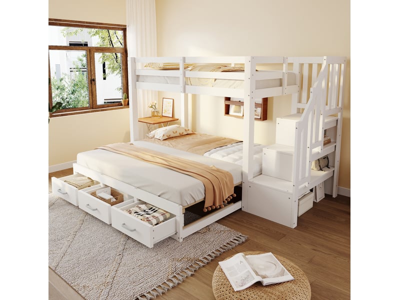  Lit superposé enfant bois avec tiroirs 90x200 cm blanc  - Conforama B