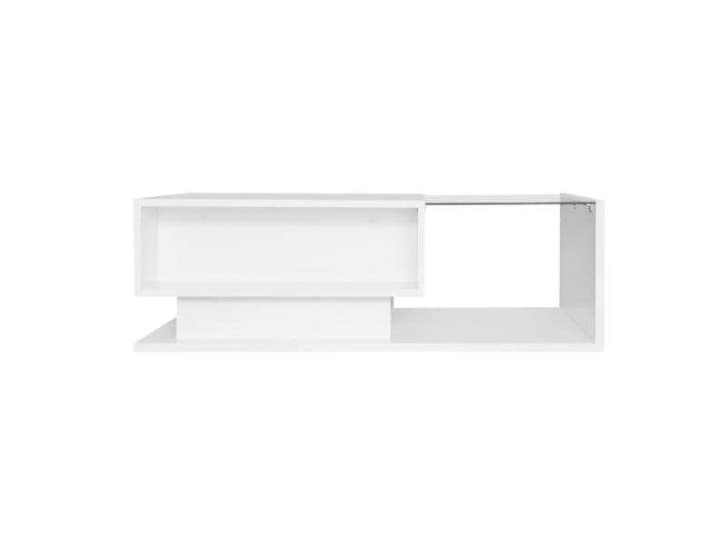  Table basse moderne blanche brillante 100x50x40 cm - plateau verre, led, 1 tiroir, salon  - Conforama A