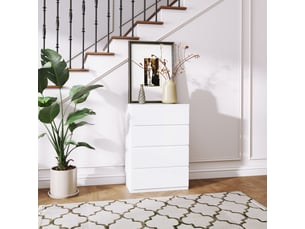 Commode blanche avec 4 tiroirs, dimensions 55 x 33 x 80 cm, en bois, idéale comme sideboard ou rangement