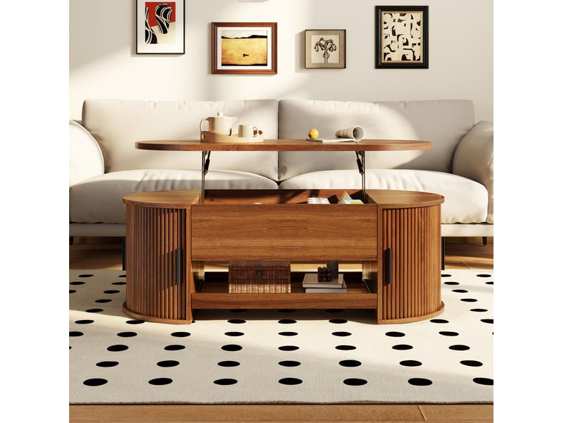  Table basse relevable avec rangement et portes coulissantes evryae  - Conforama D
