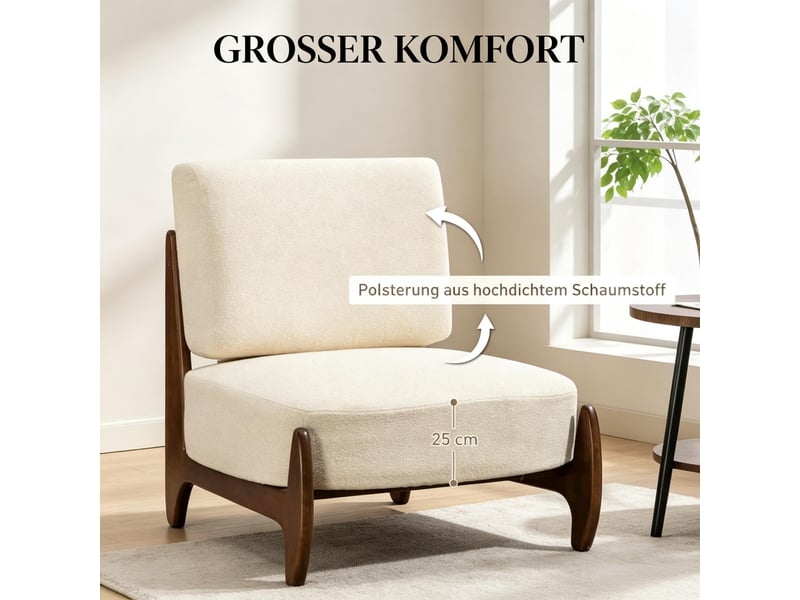  Fauteuil de salon en tissu chenille crème et structure en bois d'hévéa T5828P575023 - Conforama D