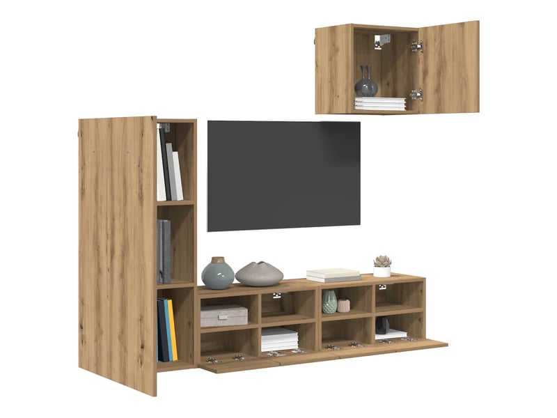  Lot de 4 meuble tv mural, meuble tv suspendu chêne artisanal bois d'ingénierie shl76746  - Conforama C