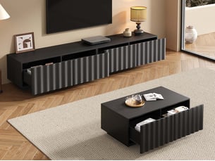 Meuble tv coloris noir 200 cm <strong>LEYTN</strong>  <strong></strong>