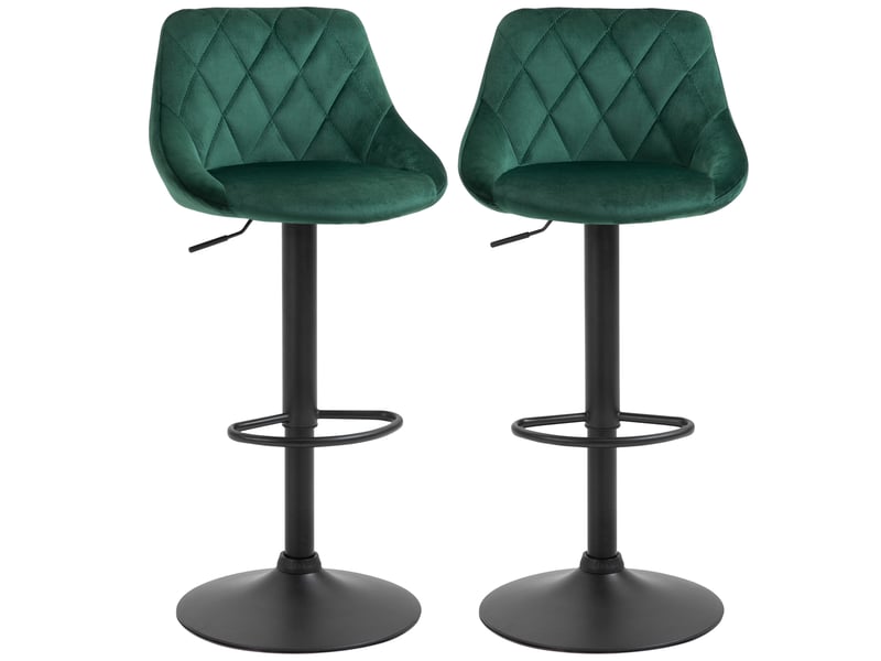  Lot de 2 tabourets hauts avec dossier et repose-pieds, réglables, en velours, piètement en métal, 46 x 48 x 83-104 cm, vert  - Conforama B