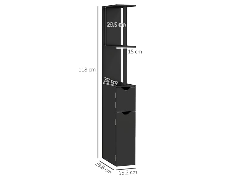  Meuble de salle de bain avec 2 étagères et 2 placards, armoire haute gain de place 15,2 x 29,8 x 118 cm, noir  - Conforama E