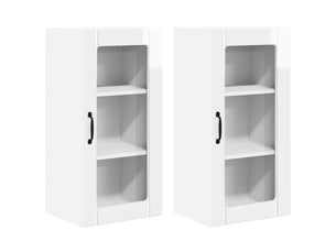 Meuble mural de cuisine, cabinet en verre mural 2 pcs blanc brillant shl7888