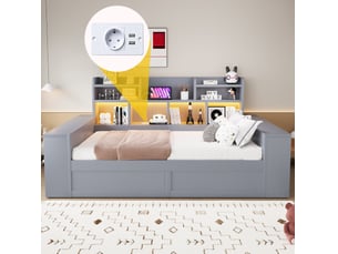 Canapé droit convertible TCQPZ 1 place Bois gris avec coffre de rangement