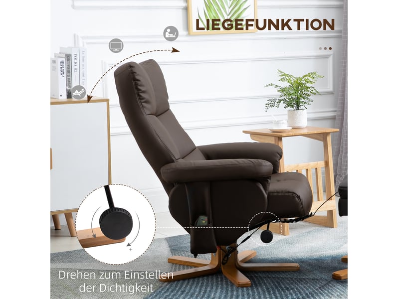  Fauteuil relax massant pivotant avec repose-pied, inclinable à 145° en simili cuir marron  - Conforama E