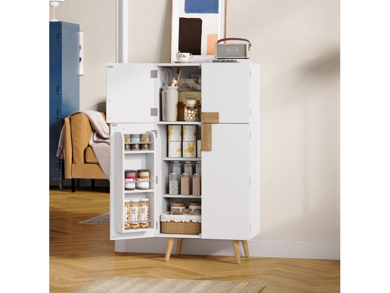  Armoire de cuisine 60 x 35 x 120 cm blanche en mdf, 4 portes avec étagères réglables et rangements  - Conforama B