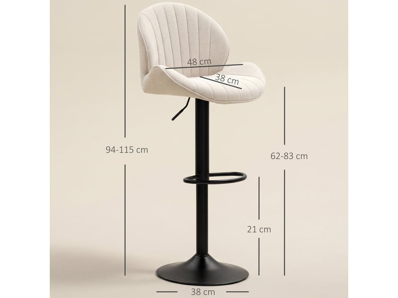 Ensemble de 2 tabourets de bar pivotants à hauteur réglable (62-83 cm), revêtus de chenille beige avec dossier et repose-pieds.  - Conforama E