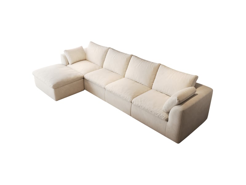  Canapé d’angle 5 places en tissu lin blanc beige, 310x155x83 cm  - Conforama A