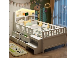 Lit avec rangement 90x200 cm <strong>HAVRYA</strong>  <strong></strong> coloris blanc