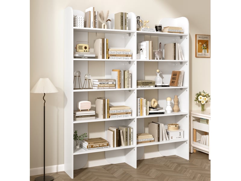  Bibliothèque 135x25x160 cm 5 niveauxouverte, grand rangement, étagère ouverte, panneauxde particules, blanc  - Conforama D
