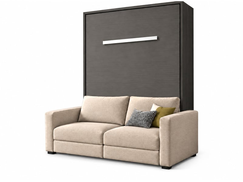  Lit escamotable vertical kimber avec canapé tissu intégré – le salon le jour, un vrai lit la nuit-120x200-cadre anthracite-façade anthracite-canapé beige  - Conforama A