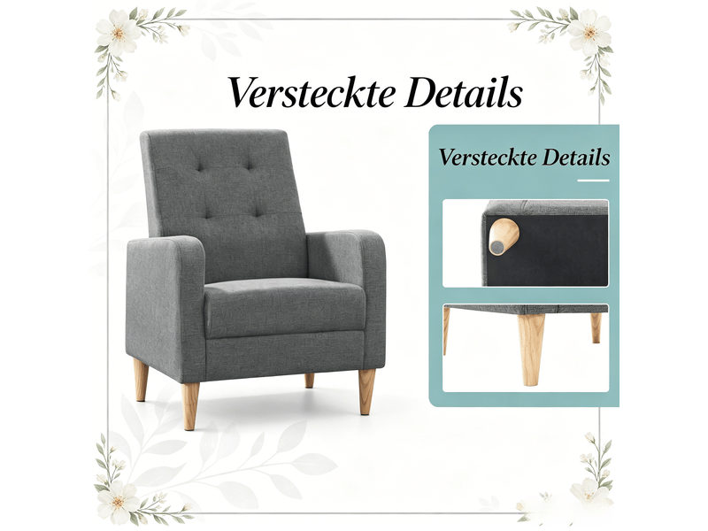  Ensemble fauteuil + table ronde nordique, aspect lin, gris, ø60 cm  - Conforama D