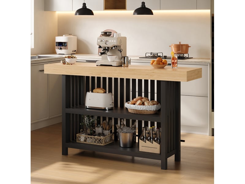 Table de bar avec repose-pieds et étagères 2 niveaux 160x40x105 cm noir+naturel - Conforama W