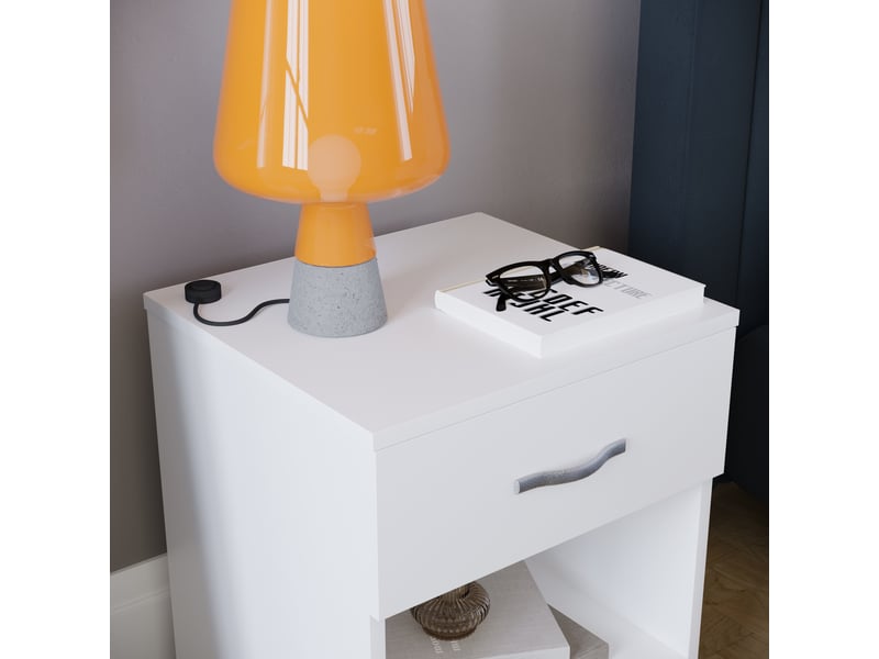  Table de chevet riano, commode de nuit, chambre, rangement, 47x40x36cm, 1 tiroir, blanc 333458 - Conforama E