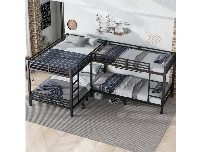  Lit superposé 90x200 et 140x200 cm avec échelle, structure en fer noir  - Conforama B