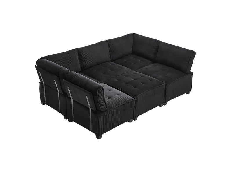  Canapé modulable 6 places en velours côtelé noir  - Conforama R
