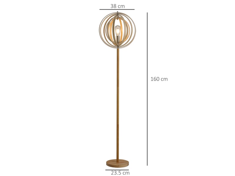  Lampadaire design pour le salon, abat-jour réglable en anneau de bois, douille e27, ø 38 x 160 cm  - Conforama E