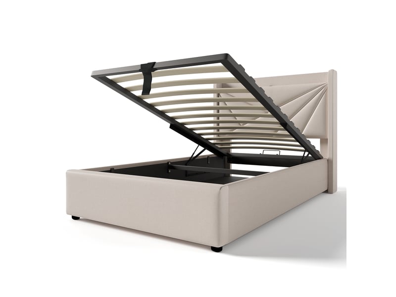  Lit coffre avec chevet géométrique 90 × 200 cm, beige IKSETERA TRADING LTD - Conforama R