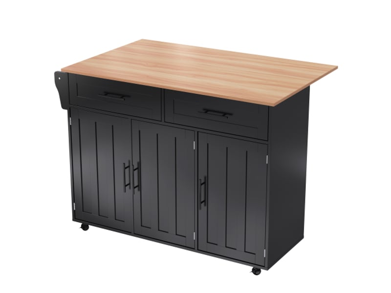  Chariot noir pour salle à manger – buffet mobile en bois massif, plan de travail pliable, rangement et roulettes  - Conforama A
