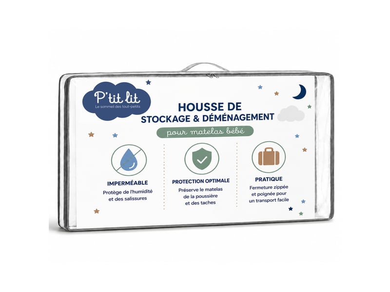  P'tit lit - housse protection matelas bébé 60x120 cm - protection totale imperméable - sac déménagement - stockage - fermeture éclair - ép. Jusqu'à 12 cm  - Conforama A