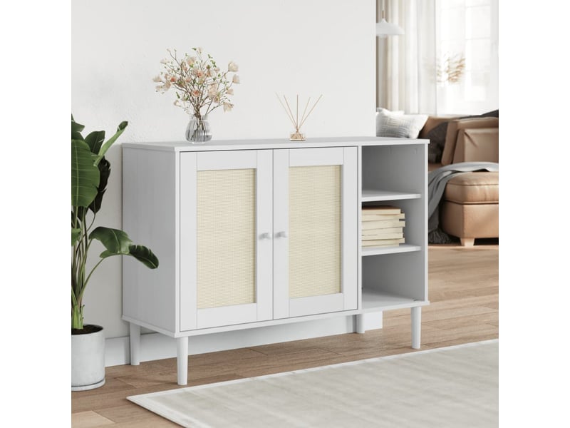  Buffet - bahut - meuble de rangement senja aspect rotin blanc 112x40x80cm bois massif de pin  - Conforama B