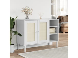 Buffet - bahut - meuble de rangement senja aspect rotin blanc 112x40x80cm bois massif de pin