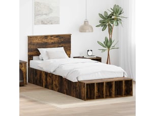 Lit adulte, lit simple, cadre de lit chêne fumé 100x200cm bois d'ingénierie cf5785