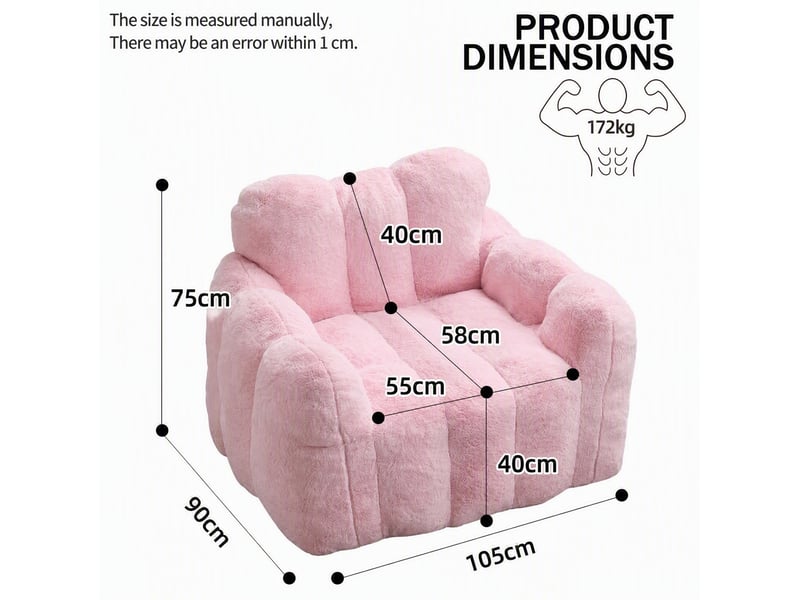  Fauteuil pouf adulte en forme de lotus, léger, sans montage et facile à déplacer, en velours rose, 90 × 105 × 75 cm  - Conforama C