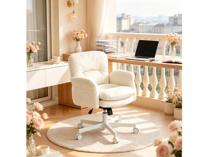  Fauteuil de bureau pivotant 68x71 cm – beige – hauteur réglable 49-57 cm, accoudoirs ajustables  - Conforama B
