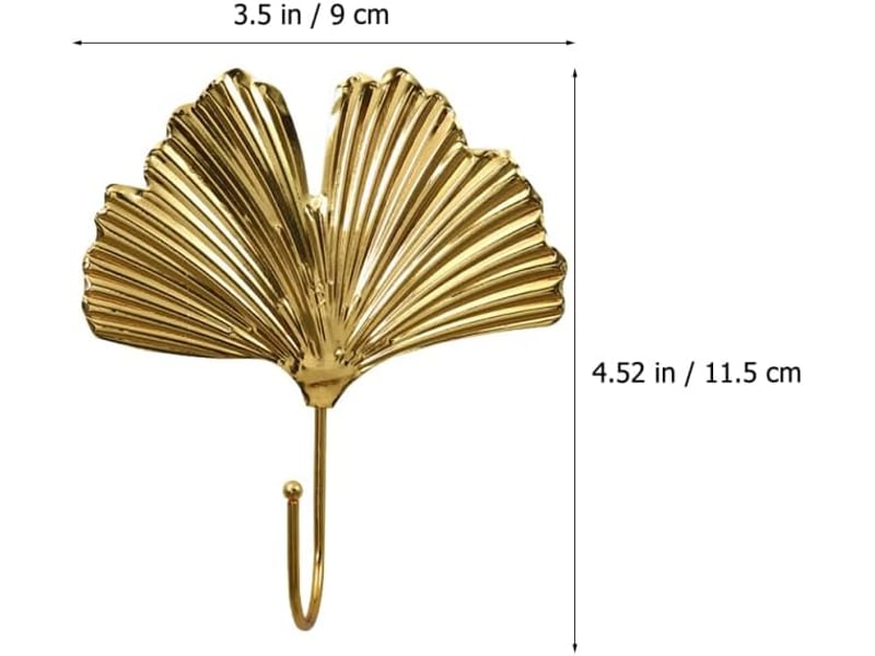 Crochets muraux dorés feuille métal ginkgo 4 pcs pour entrée salon chambre, supports robustesse anti-rouille, multifonction pour clés manteaux, jaune - Conforama B