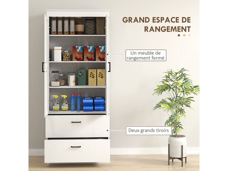  Armoire de cuisine buffet cuisine vaisselier meuble de rangement avec placard, 2 tiroirs et étagères réglables, crème  - Conforama D