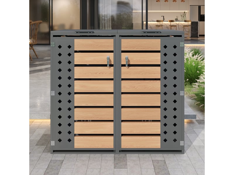  Cache-poubelle extérieur pour deux bacs, verrouillable, largeur 132 cm  - Conforama D