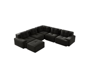 Canapé d'angle compressé réversible fixe HAVRYA 5 places Velours côtelé noir