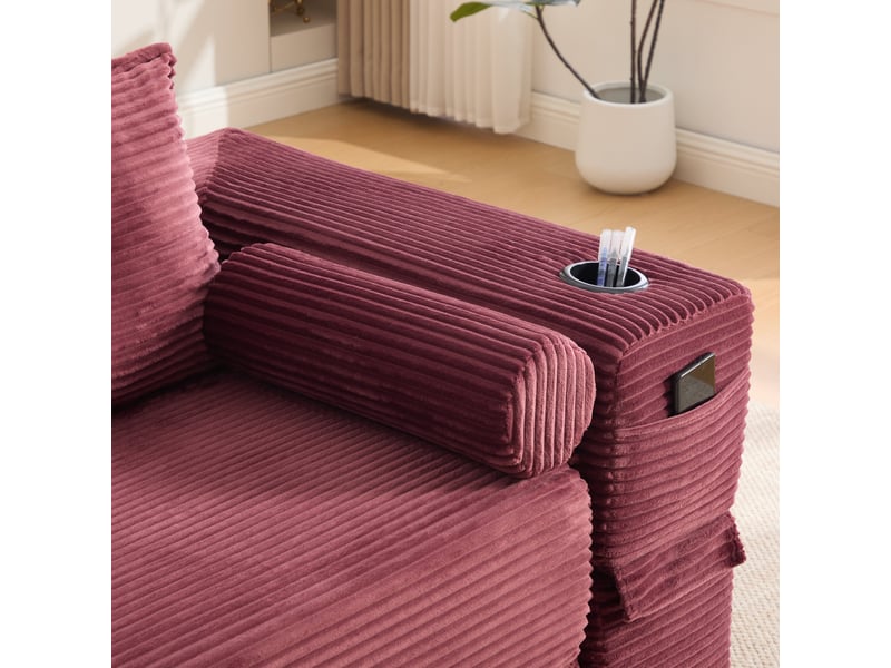 Canapé convertible 2 places velours côtelé bordeaux avec coffre intégré et porte-gobelet pratique  - Conforama W